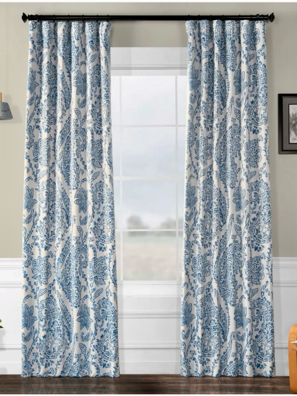 Two Blue Paisley Printed Window Curtain Panels - Home Accents